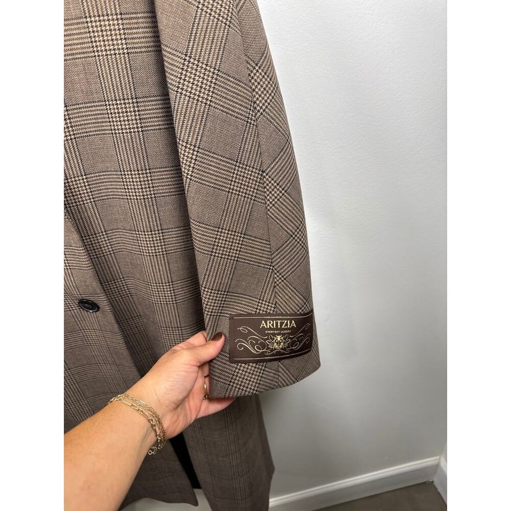 Aritzia The Slouch Brown Plaid Double-Breasted Long Coat- Sm NWT - Picture 4 of 10